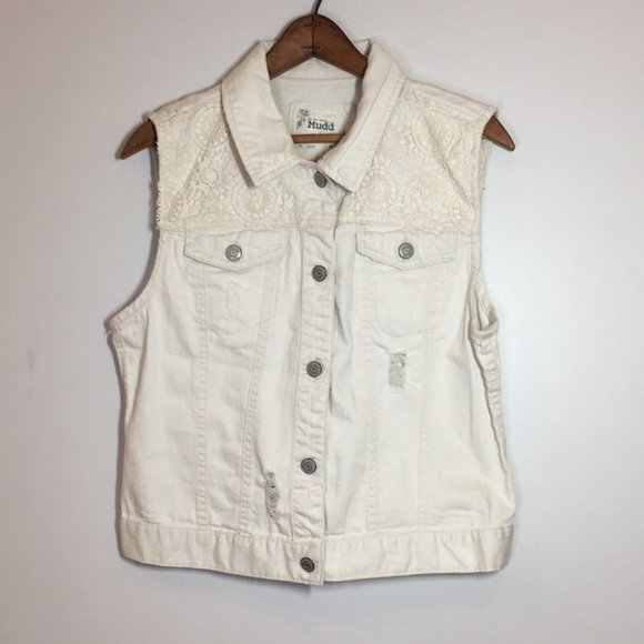 Mudd Tops - Mudd lacy white denim cowgirl western ripped button down size large like new